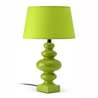 Lampe céramique 41 cm   Abat jour en coton   Coloris  vert   Pied en