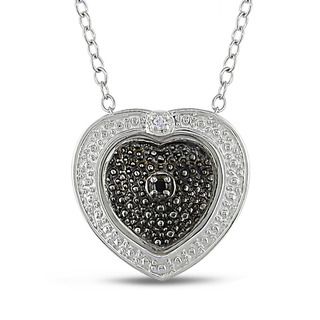 Miadora Sterling Silver Black and White Diamond Heart Necklace