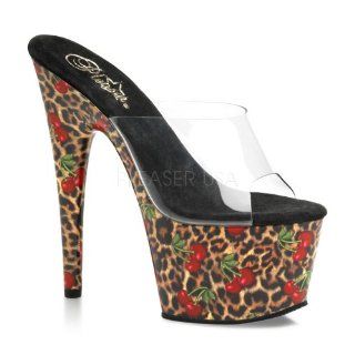 Stiletto Heel Cherry Leopard Print Platform Slide Clear/Leopard Shoes