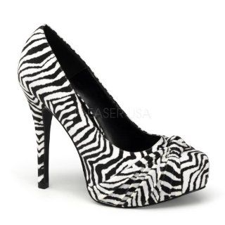 Platform Pump W/ Pleated Detail Black White Zebra Print Velvet: Shoes