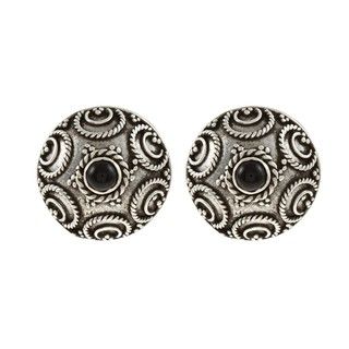 Lily B Sterling Silver Onyx and Twist Rope Design Stud Earrings