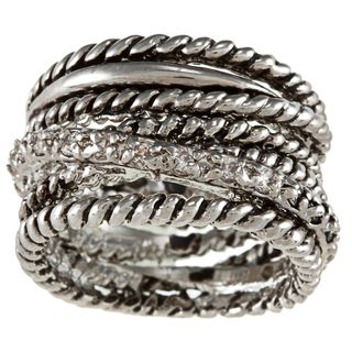 City Style Silvertone Clear Cubic Zirconia Antique Multi band Ring