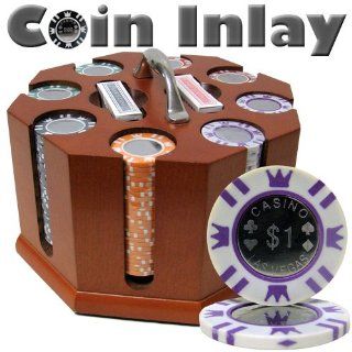 200 Ct Coin Inlay Poker Chip Set w/ Wooden Carousel 15