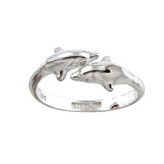 Silvermoon Sterling Silver Double Dolphin Adjustable Ring