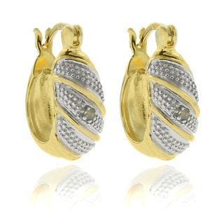 Gold over Silver Diamond Accent Striped Hoop Earrings