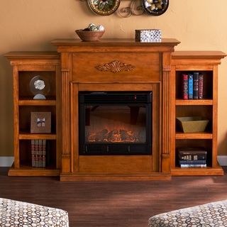 Dublin Glazed Pine Electric Fireplace with Bookshelves