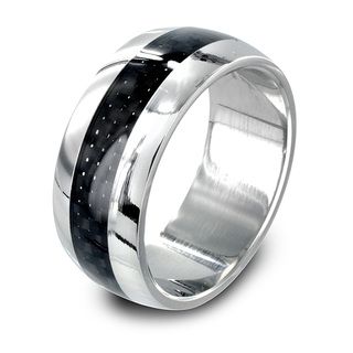 Stainless Steel Domed Carbon Fiber Inlay Ring