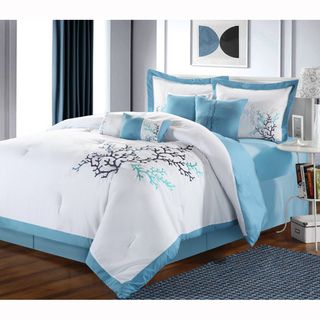 Coral Reef Embroidered 8 piece Comforter Set