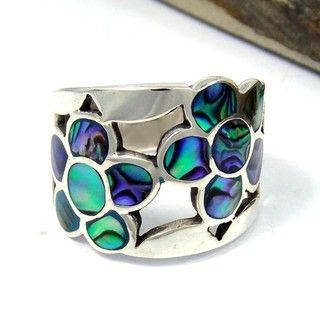 Dazzling Flower Mosaic Abalone Sterling Silver Ring (Thailand