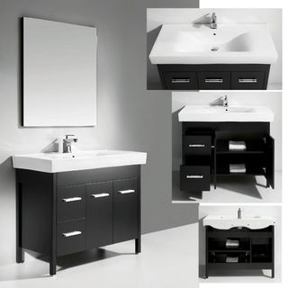 Ceramic Basin Top Single Sink Bathroom Vanity with Mirror