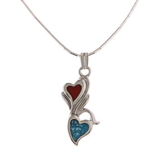 Southwest Moon Floral Hearts Turquoise and Coral Inlay Liquid Metal