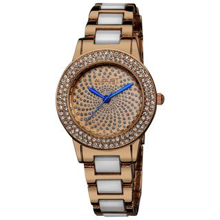 August Steiner Womens Crystal Glitz Ceramic Link Bracelet Watch