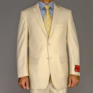 Mantoni Mens Solid Beige Wool 2 Button Suit