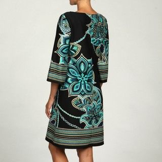 Madison Leigh Womens Black/ Aqua Printed Dress