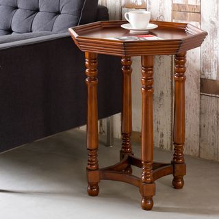 Dark Wood Spool Leg Octagon End Table