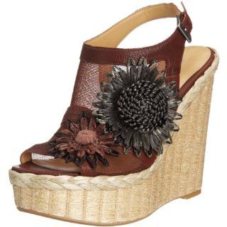 Nine West Womens Bahia Wedge Sandal,Brown/Brown Leather,8 M US Shoes