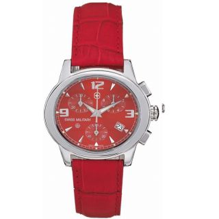 Swiss Military Red Leather Chronograph Luminous Date Watch