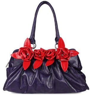 Womens Purple and Red Flower Designer Patent Shoulder Handbag: Shoes