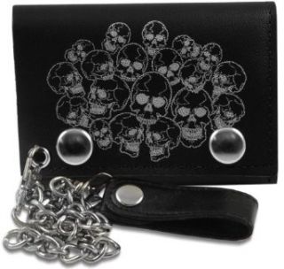 Skull Pile Genuine Leather Chain Wallet #67 Clothing