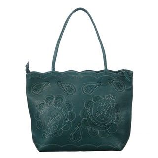 Leather Turquoise Flower Breeze Tote Bag (Paraguay)