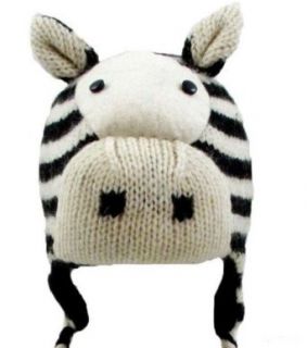 Delux Zebra Face Wool Pilot Animal Cap/Hat with Ear Flaps