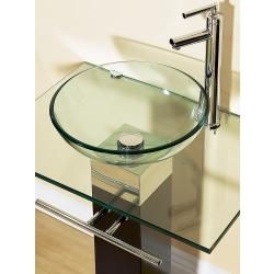 23 Tempered Glass Bathroom Vanity with Wood Pedestal Combo Set