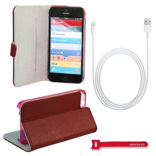 Apple Lightning USB Data / Sync Cable and iPhone 5 Red Stand Case