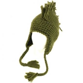 Handmade Mohawk Winter Knit Trooper Trapper Hat Olive L/XL