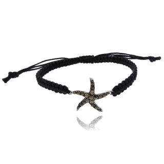 Silver Overlay Marcasite Starfish Braided String Bracelet