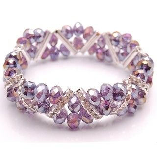 Crystal and Rhinestone Amethyst Purple Stretch Bracelet