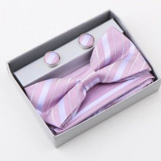 Purple Stripes Silk Pre tied Bow tie, Cufflinks