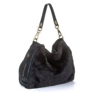 Black Leather/Faux Fur Hobo Bag: Clothing