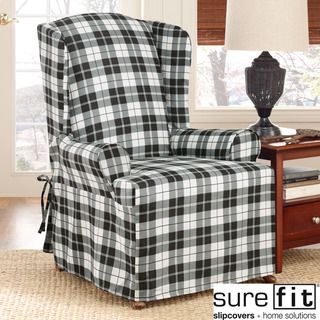 Sure Fit Soft Suede Plaid Wing Chair Slipcover