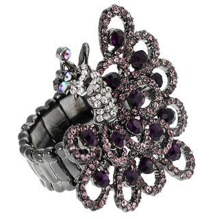 Journee Collection Rhodium plated Stainless Steel Peacock Stretch Ring