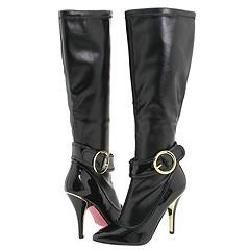 Paris Hilton Winters Black Stretch Pu/Black Patent Leather Boots