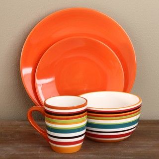 Omniware Rio Stripe and Orange 16 piece Dinnerware Set