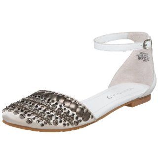 Boutique 9 Womens Anita Flat Ankle Strap,Silver/White,5 M US Shoes
