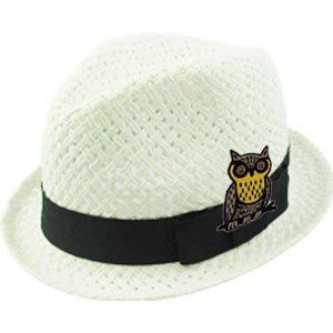 Toddler Kids White Owl Straw Fedora Hat Cap: Clothing