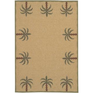 Picnic Beige Palm Tree Border Indoor/Outdoor Rug (23 x 79