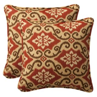 Pillow Perfect Outdoor Red/ Tan Damask Toss Pillows (Set of 2