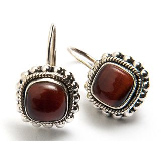 Sterling Silver Red Tigers Eye Earrings (India)