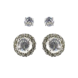 Sunstone Sterling Silver Cubic Zirconia Stud and Button Earring Set