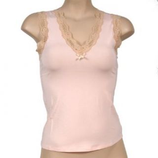 Womens Soft Lace Pink Tank Top / Camisole With Sweetheart