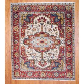 Indo Hand knotted Serapi Ivory/ Rust Wool Rug (8 x 10)