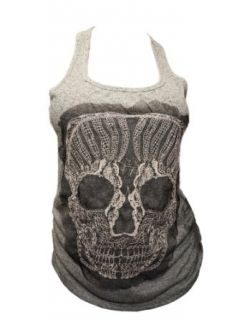 Plus size Cotton Embroidery Skull Tank Top Gray   3X