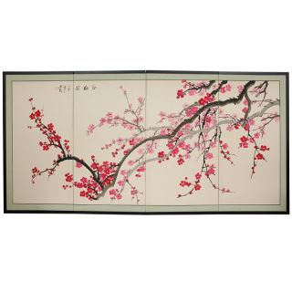 Silk and Wood 36 inch Plum Blossom Wall Hanging (China)