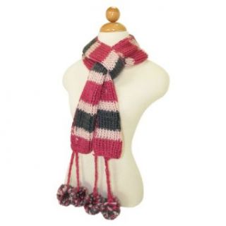 Knit Striped Scarf with Pom Poms   Different Colors
