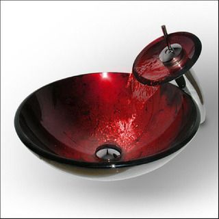 Vigo Ruby Red Vessel Sink and Matching Waterfall Faucet