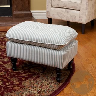 Christopher Knight Home Marilyn Tufted Teal Stripe Fabric Ottoman