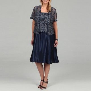 Karen Miller Womens Plus Metallic Lace Jacket Dress
